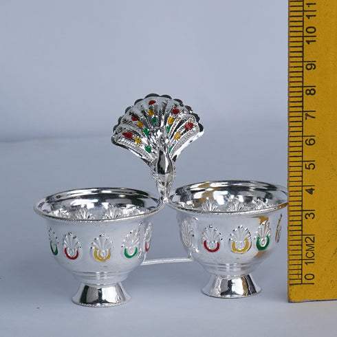 Pure Silver Kumkum Haldi Bowls With Peacock 65.5g